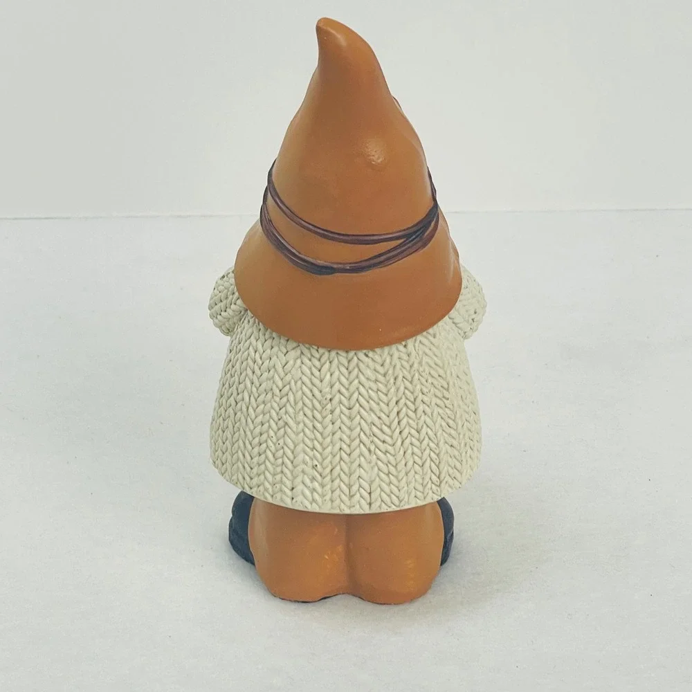 Fall Gnome Figurine Autumn Decor Cable Knit Sweater Mushrooms Brown Hat 6.5 Inch
